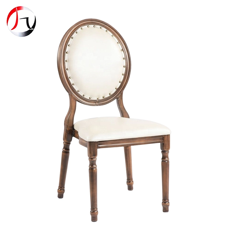 MHJ furniture - Metal Luxury Aluminum Louis Egg Round Back Restaurant Hotel Dining Leather Chair Imitated wooden chair 1