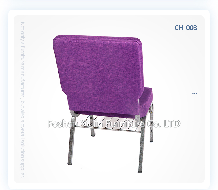 Wholesale chapel culture purple iron stackable church chair with removable bookrack