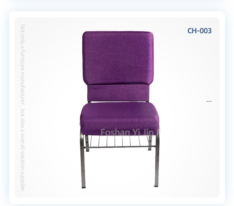 Wholesale chapel culture purple iron stackable church chair with removable bookrack