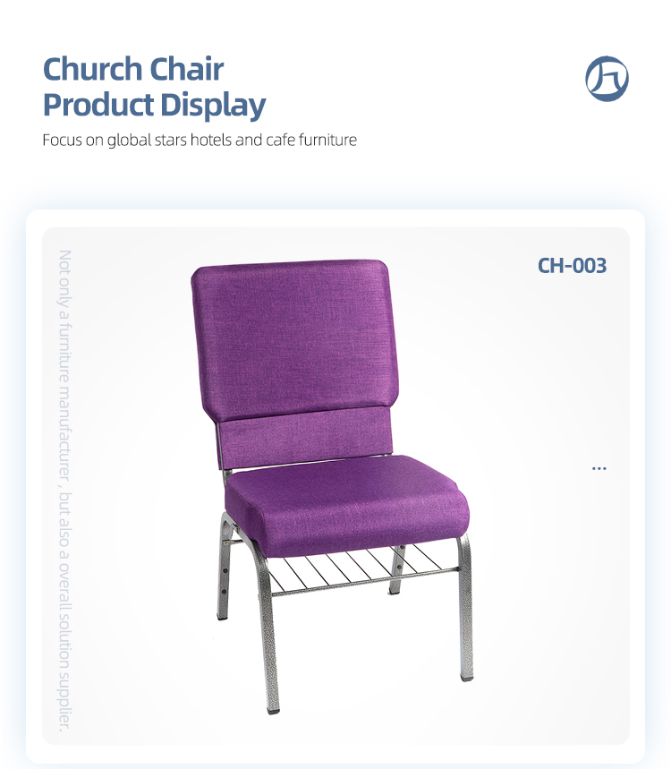 Wholesale chapel culture purple iron stackable church chair with removable bookrack