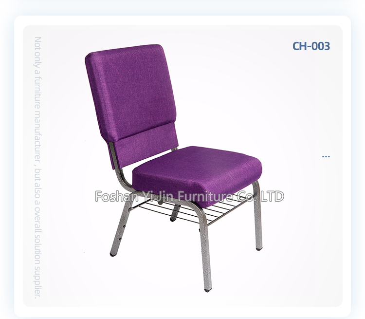 Wholesale chapel culture purple iron stackable church chair with removable bookrack