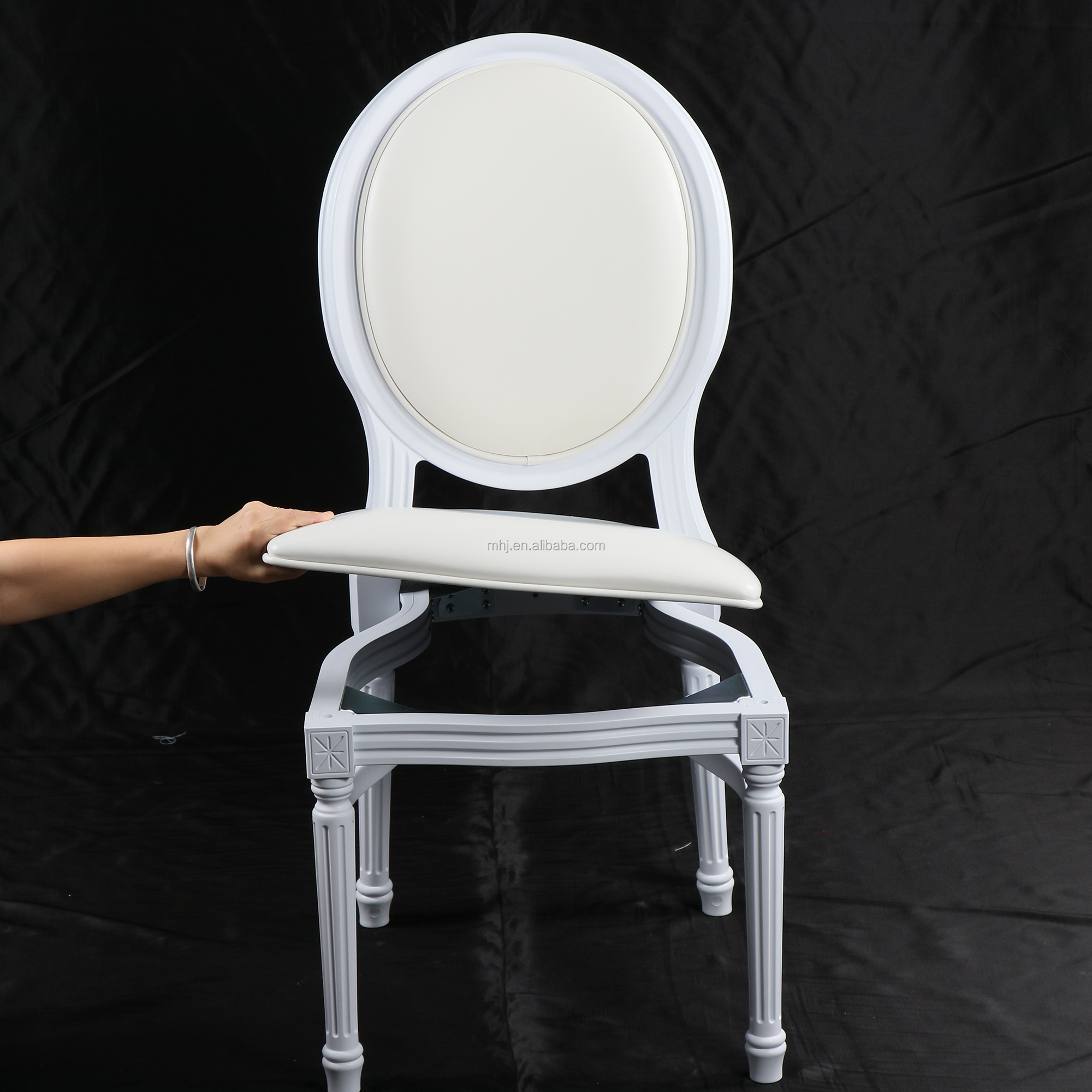 MHJ furniture - White Clear Resin Stackable Ghost Chairs Royal Banquet Wedding Chair Plastic chair and table 13