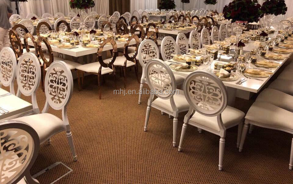 MHJ furniture - White Clear Resin Stackable Ghost Chairs Royal Banquet Wedding Chair Plastic chair and table 17
