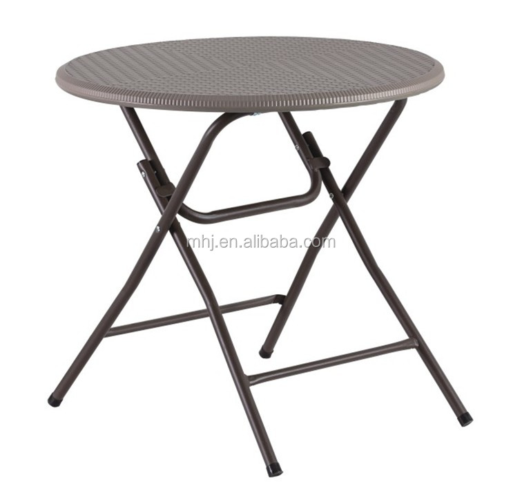 New design round imitate woven cane folding outdoor plastic table