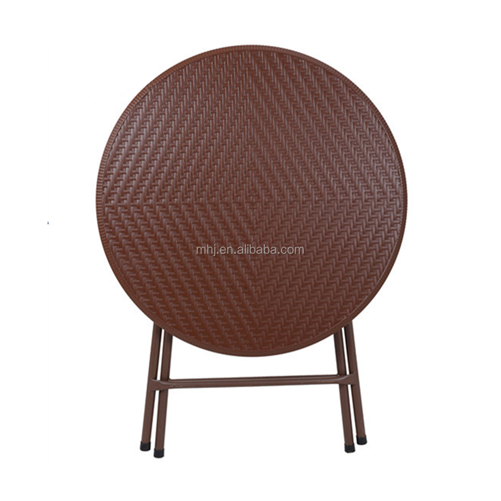 New design round imitate woven cane folding outdoor plastic table