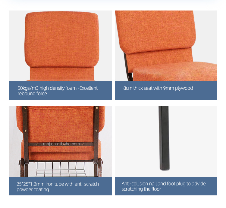 Customized factory supply used stackable interlocked upholstered metal church banquet chair