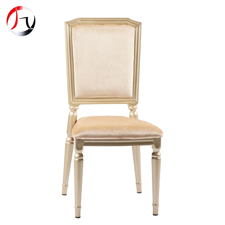 MHJ furniture - Customized French Luxury Champagne Velvet Dining Chairs Wedding Banquet Event Used Chair Imitated wooden chair 1
