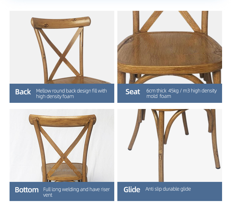 Wholesale rustic style outdoor wedding chairs America light wood grain crossback chairs