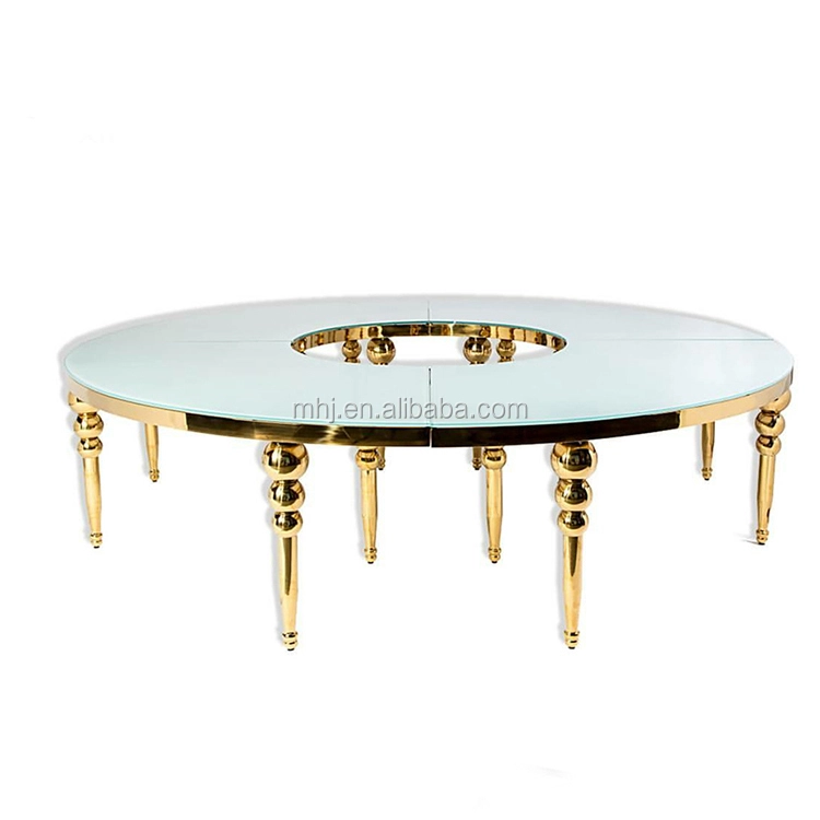 MHJ furniture - Popular Event Circular Arc Stainless Steel Glass Wedding Dining Table Stainless steel chair and table 1