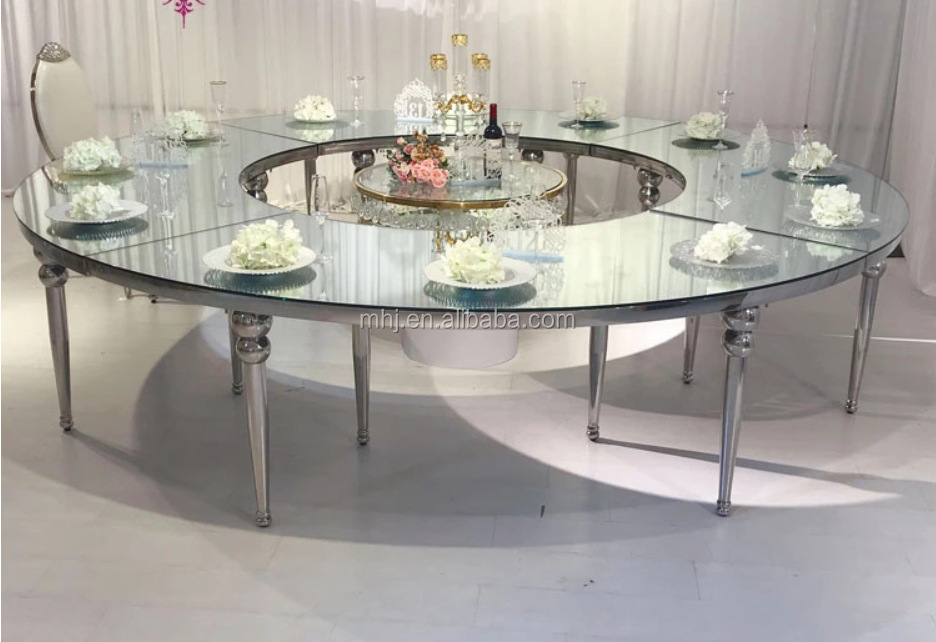 MHJ furniture - Popular Event Circular Arc Stainless Steel Glass Wedding Dining Table Stainless steel chair and table 11