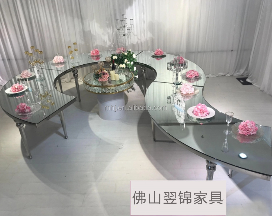MHJ furniture - Popular Event Circular Arc Stainless Steel Glass Wedding Dining Table Stainless steel chair and table 14