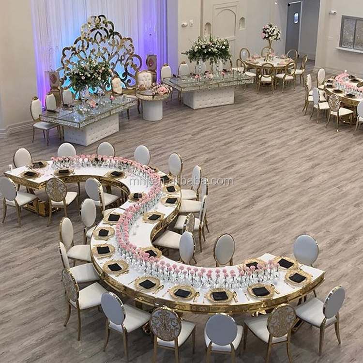 MHJ furniture - Popular Event Circular Arc Stainless Steel Glass Wedding Dining Table Stainless steel chair and table 12