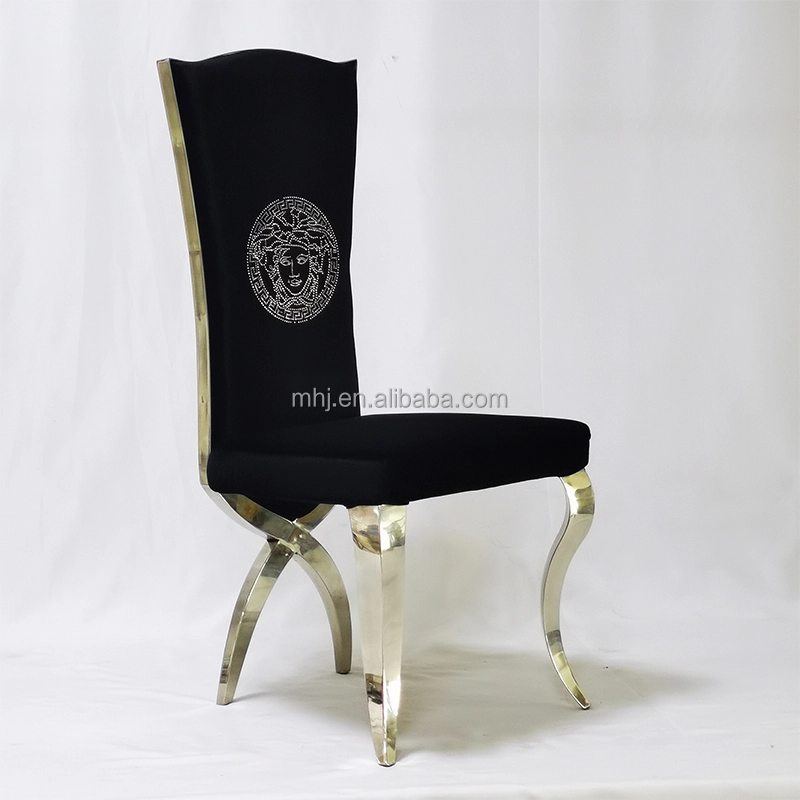 MHJ furniture - High Quality Royal Louis Wedding Chairs High Back Velvet Fabric Dining Chair Stainless steel chair and table 1