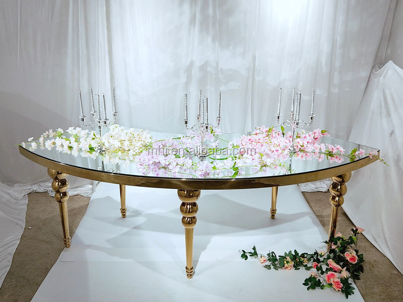MHJ furniture - Popular Event Circular Arc Stainless Steel Glass Wedding Dining Table Stainless steel chair and table 8