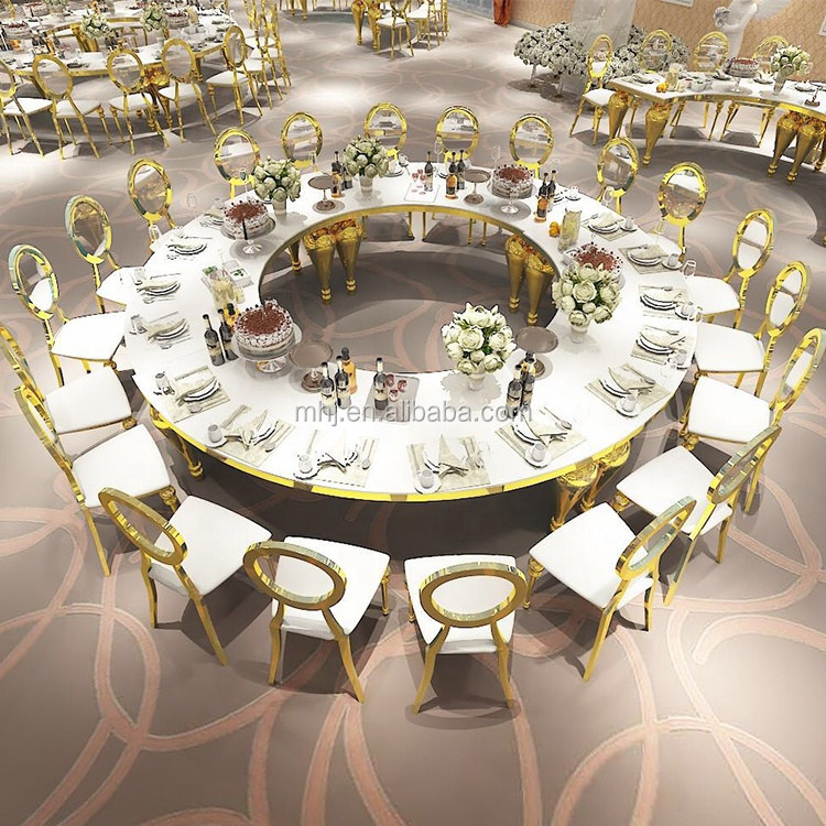 MHJ furniture - Popular Event Circular Arc Stainless Steel Glass Wedding Dining Table Stainless steel chair and table 13