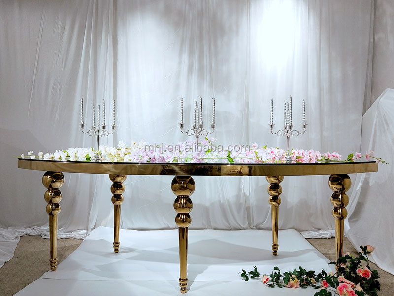 MHJ furniture - Popular Event Circular Arc Stainless Steel Glass Wedding Dining Table Stainless steel chair and table 10