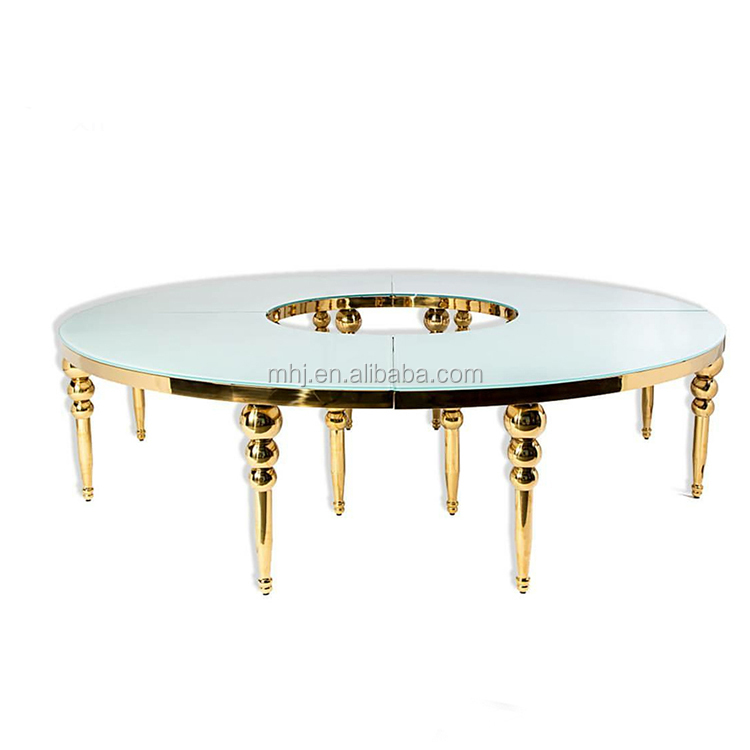 MHJ furniture - Popular Event Circular Arc Stainless Steel Glass Wedding Dining Table Stainless steel chair and table 7