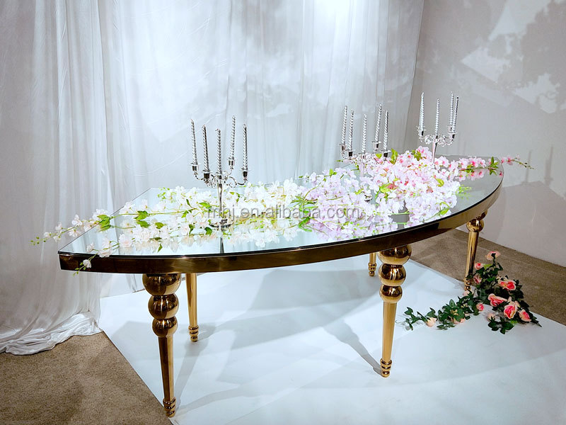 MHJ furniture - Popular Event Circular Arc Stainless Steel Glass Wedding Dining Table Stainless steel chair and table 9