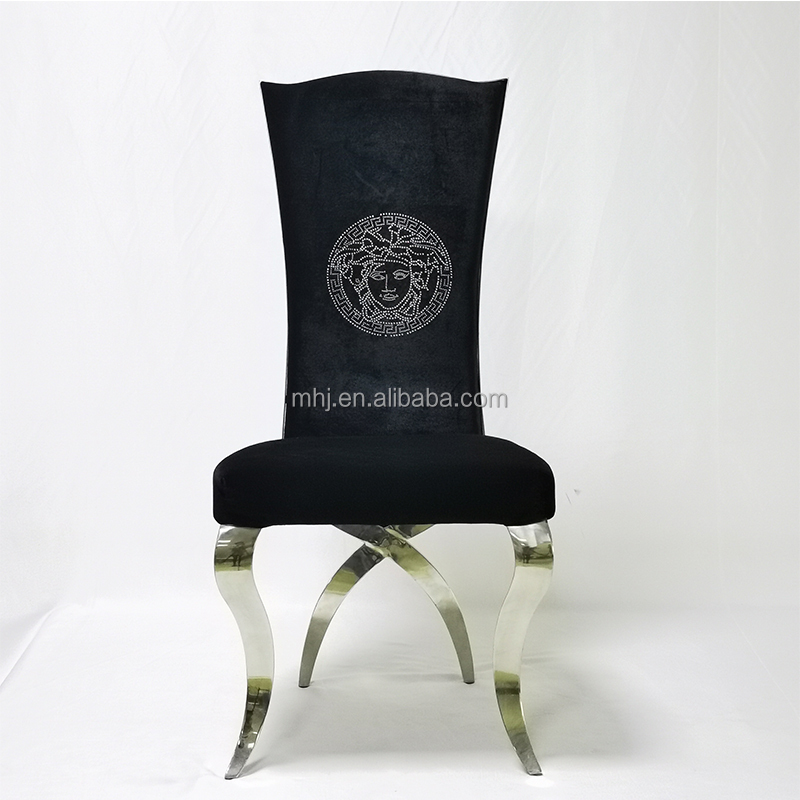 MHJ furniture - High Quality Royal Louis Wedding Chairs High Back Velvet Fabric Dining Chair Stainless steel chair and table 10