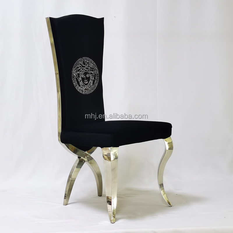 MHJ furniture - High Quality Royal Louis Wedding Chairs High Back Velvet Fabric Dining Chair Stainless steel chair and table 9