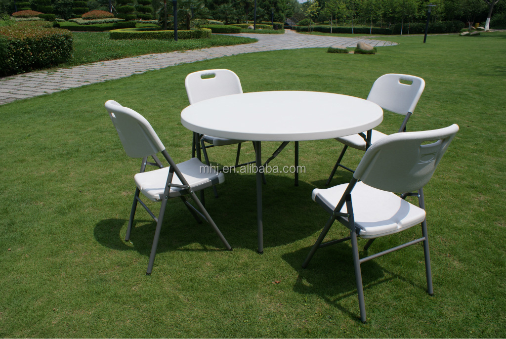High quality HDPE plastic round folding dining table for outdoor banquet wedding