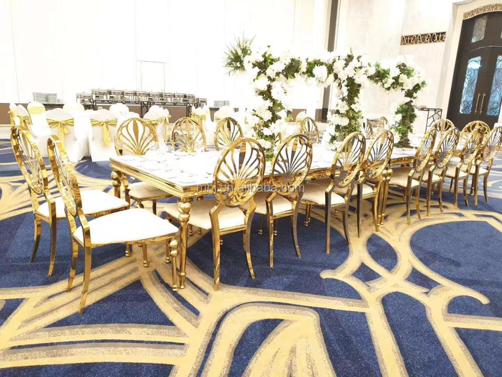 MHJ furniture - Wedding Party Used Luxury Gold Stainless Steel Wedding Banquet Chair Stainless steel chair and table 16
