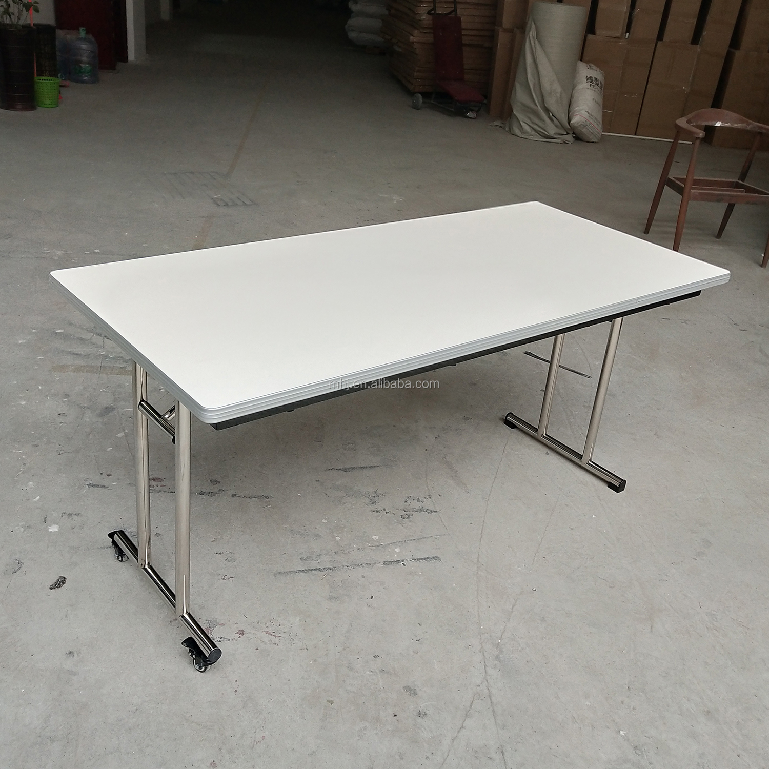 MHJ furniture - Factory Hot Sale Movable Stainless Steel Wheel Office Conference Folding Table IBM table 8