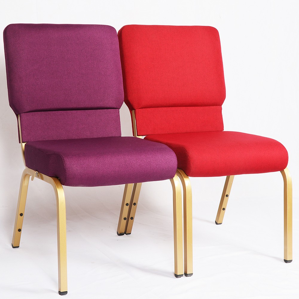MHJ furniture - Red Fabric Interlocking Padded Church Chair With Back Pocket For Theatre Hall Church Hall Church chair 8
