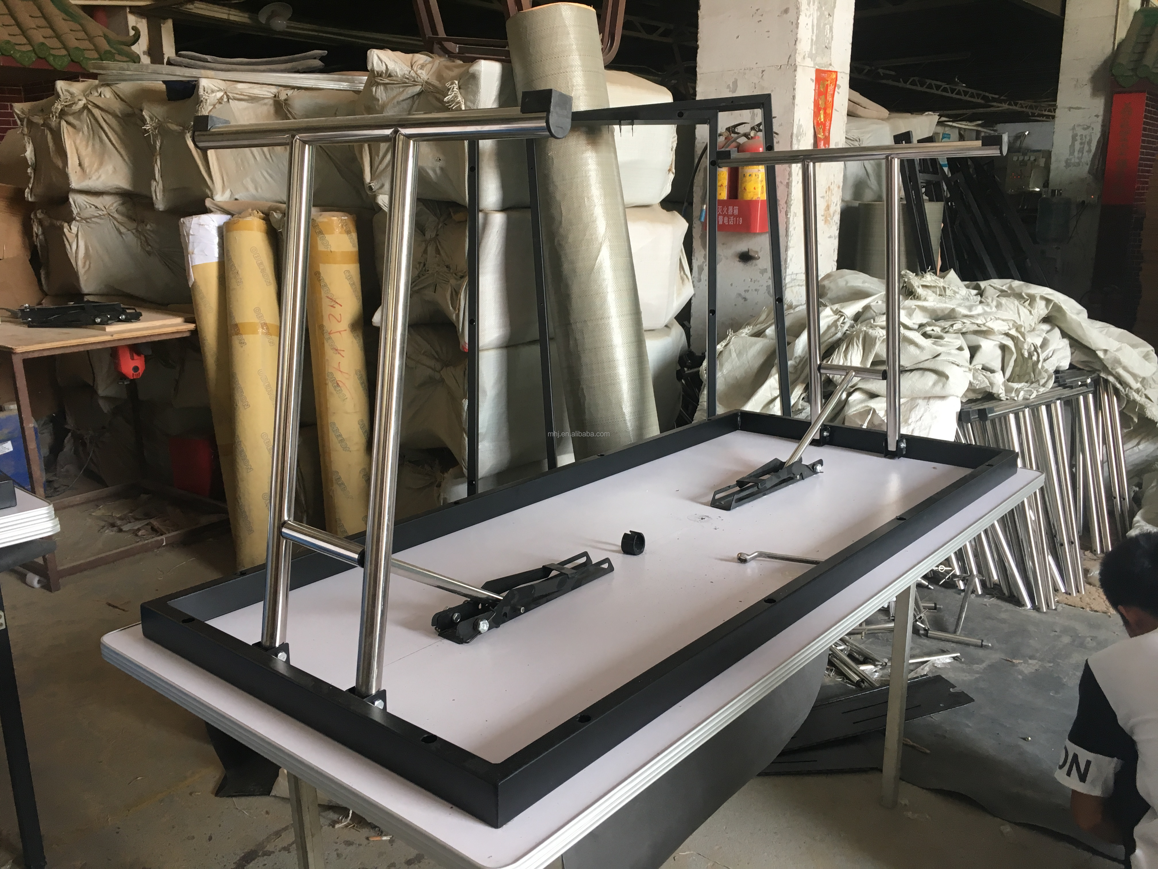 MHJ furniture - Factory Hot Sale Movable Stainless Steel Wheel Office Conference Folding Table IBM table 13