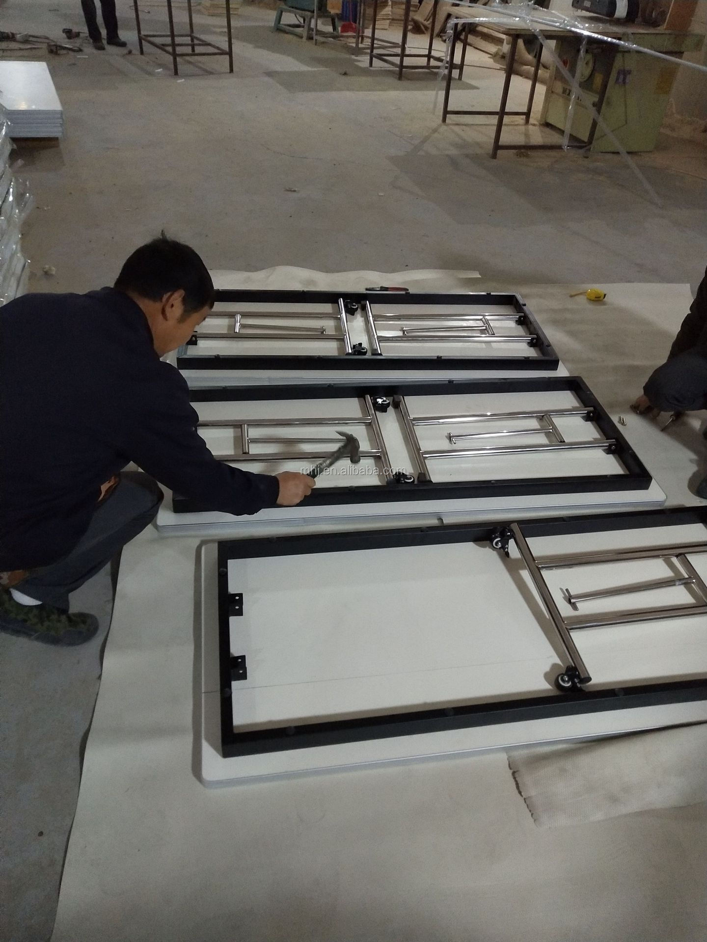 MHJ furniture - Factory Hot Sale Movable Stainless Steel Wheel Office Conference Folding Table IBM table 14