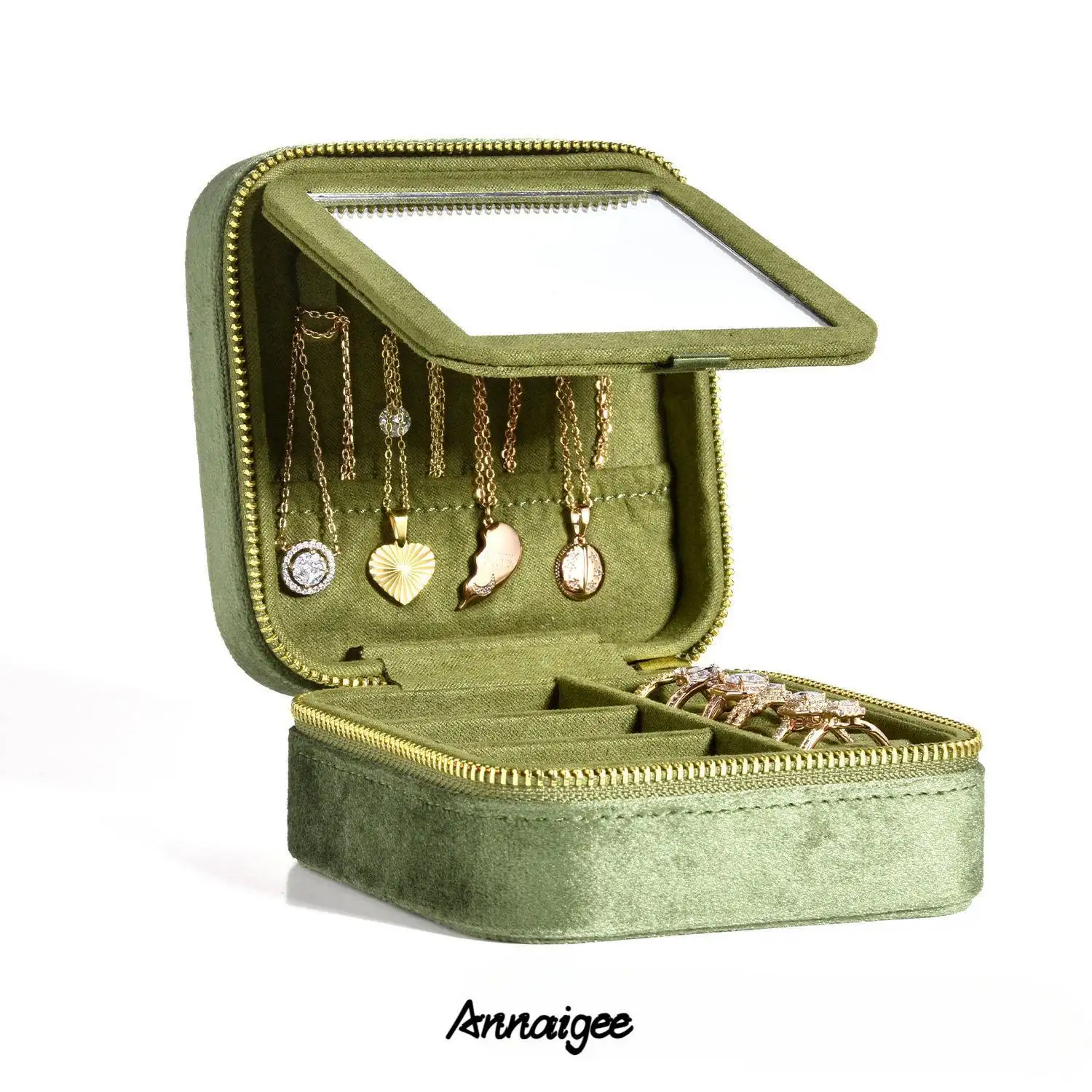 Custom Travel Jewelry Box Plush Velvet Travel Jewelry Box Organizer - Annaigee 1