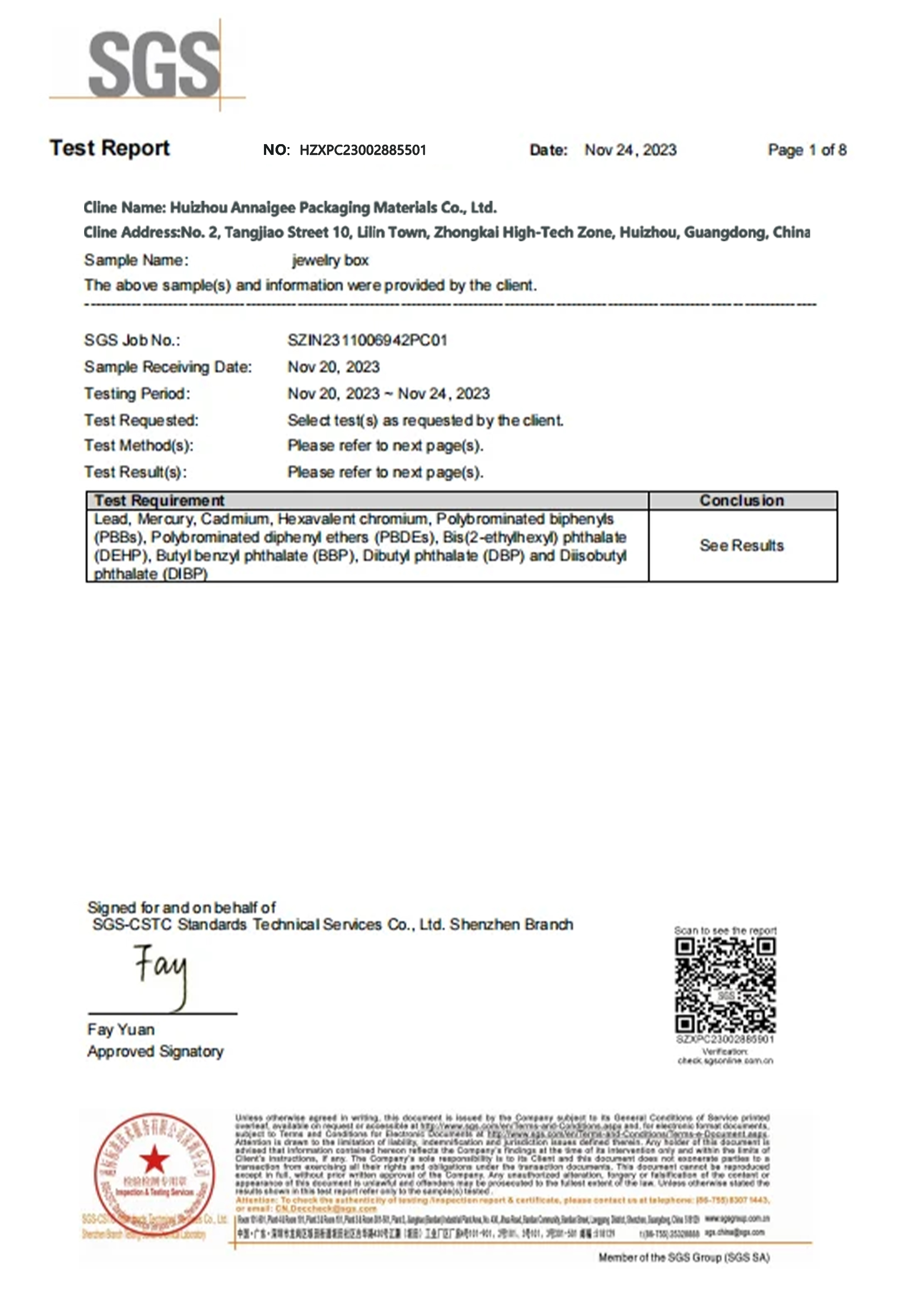 Annaigee SGS Certificate