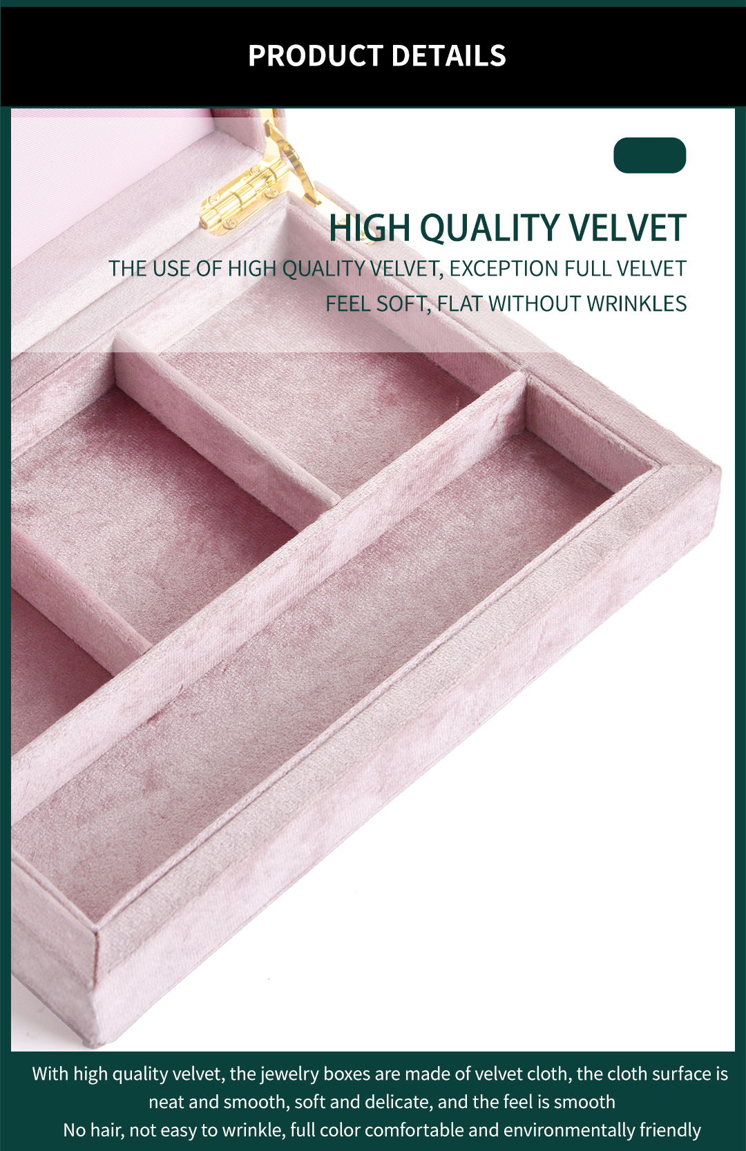 Rectangular velvet jewelry box design