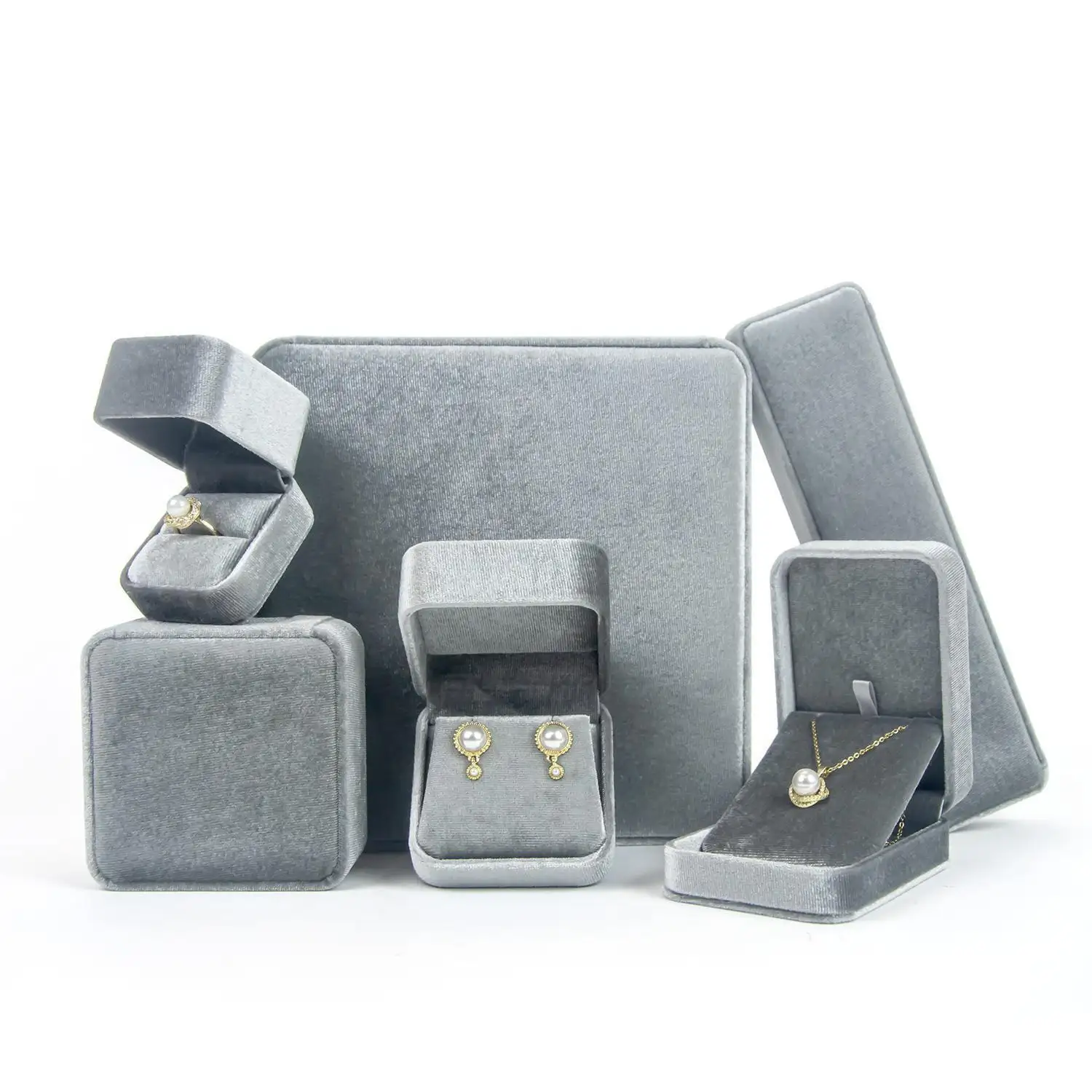 Wholesale Round Frame Grey Velvet Flannelette Jewelry Box 1
