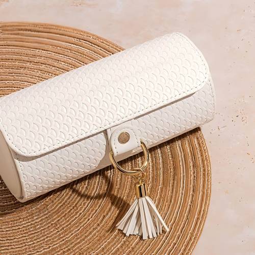 Off-white travel leather jewelry roll case