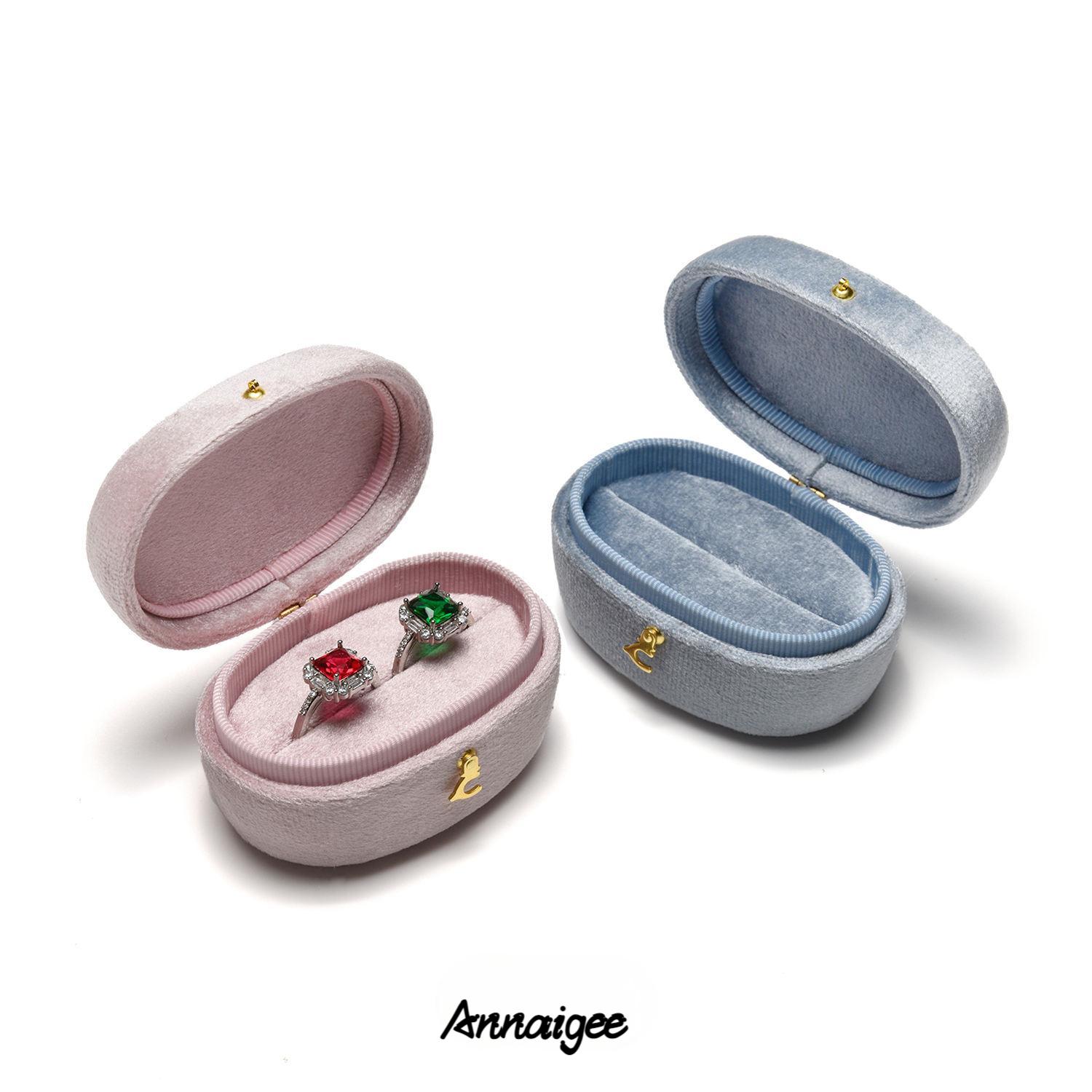 Oval Velvet Ring Box Double Ring Box Wholesale Manufacturers - Annaigee