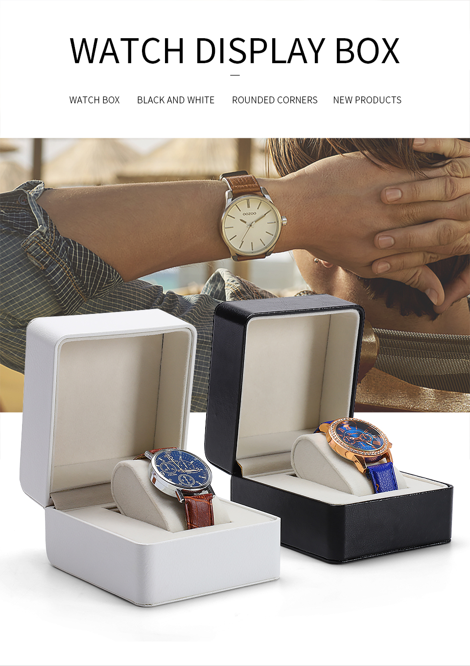 Classic custom leather watch gift boxes paired with black and white color design