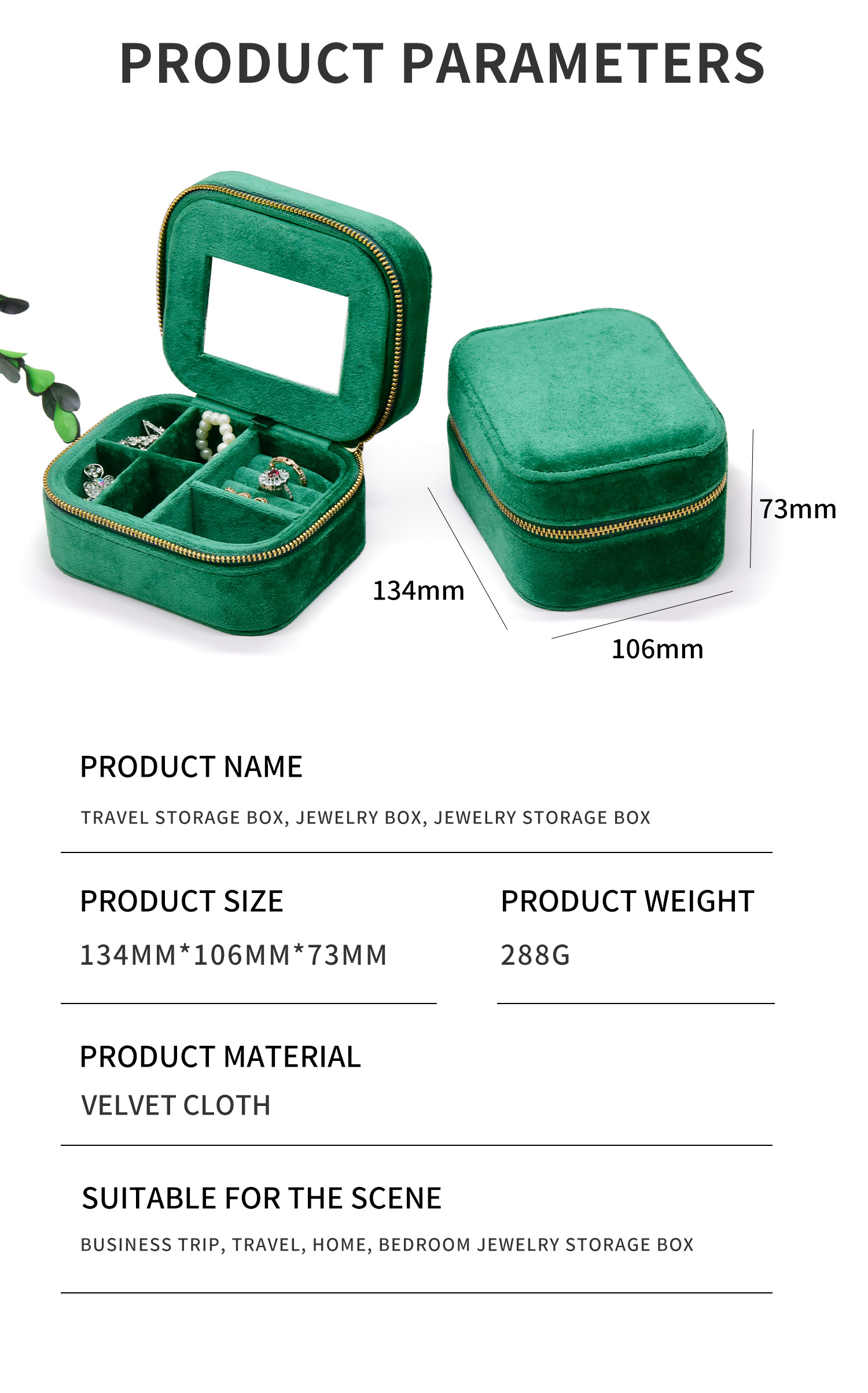 Factory Outlet Velvet Portable Travel Jewelry Case with Mirror 10
