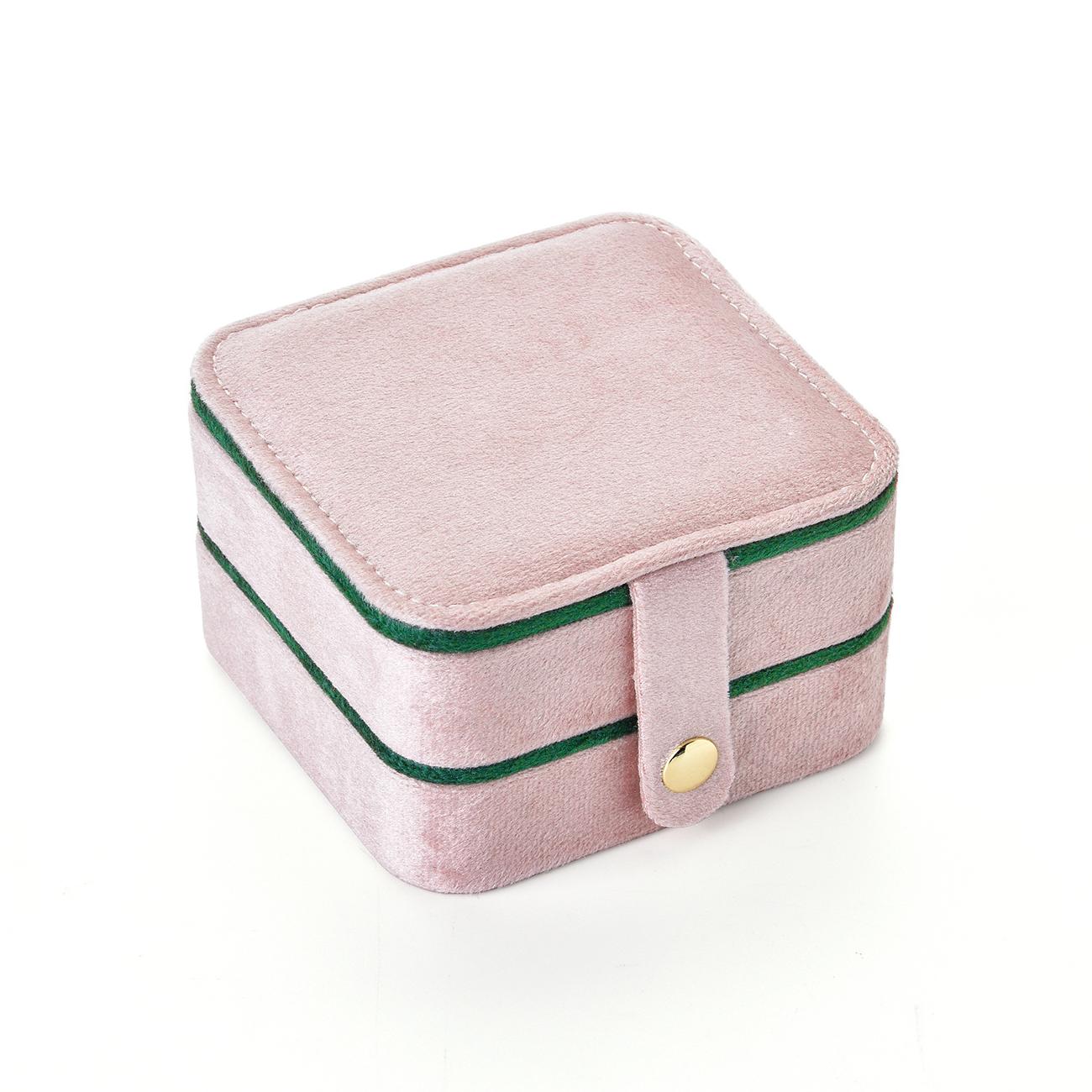 Exquisite Double-layer Color-blocked Velvet Travel Jewelry Box 9