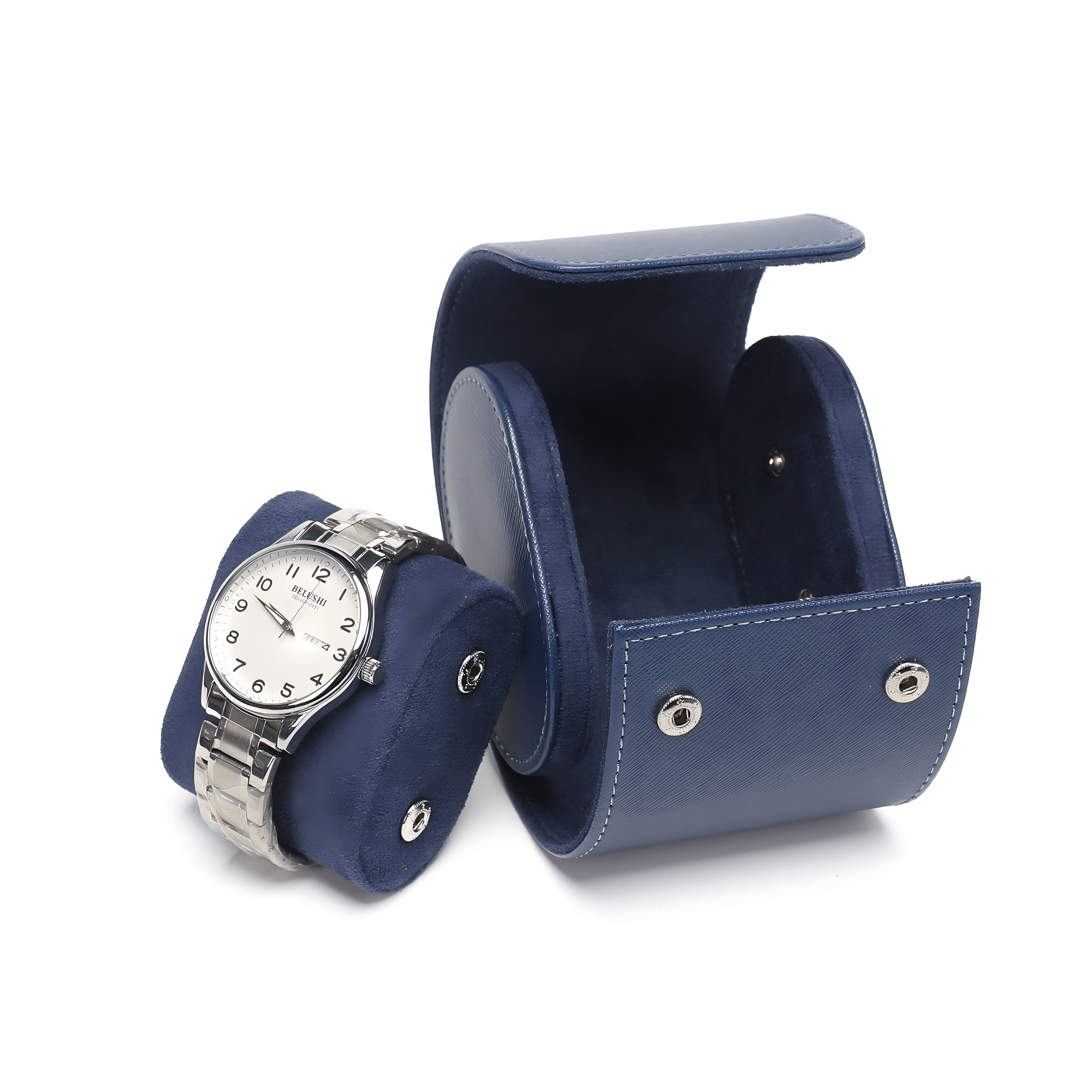 Navy Blue PU Travel Watch Roll Case