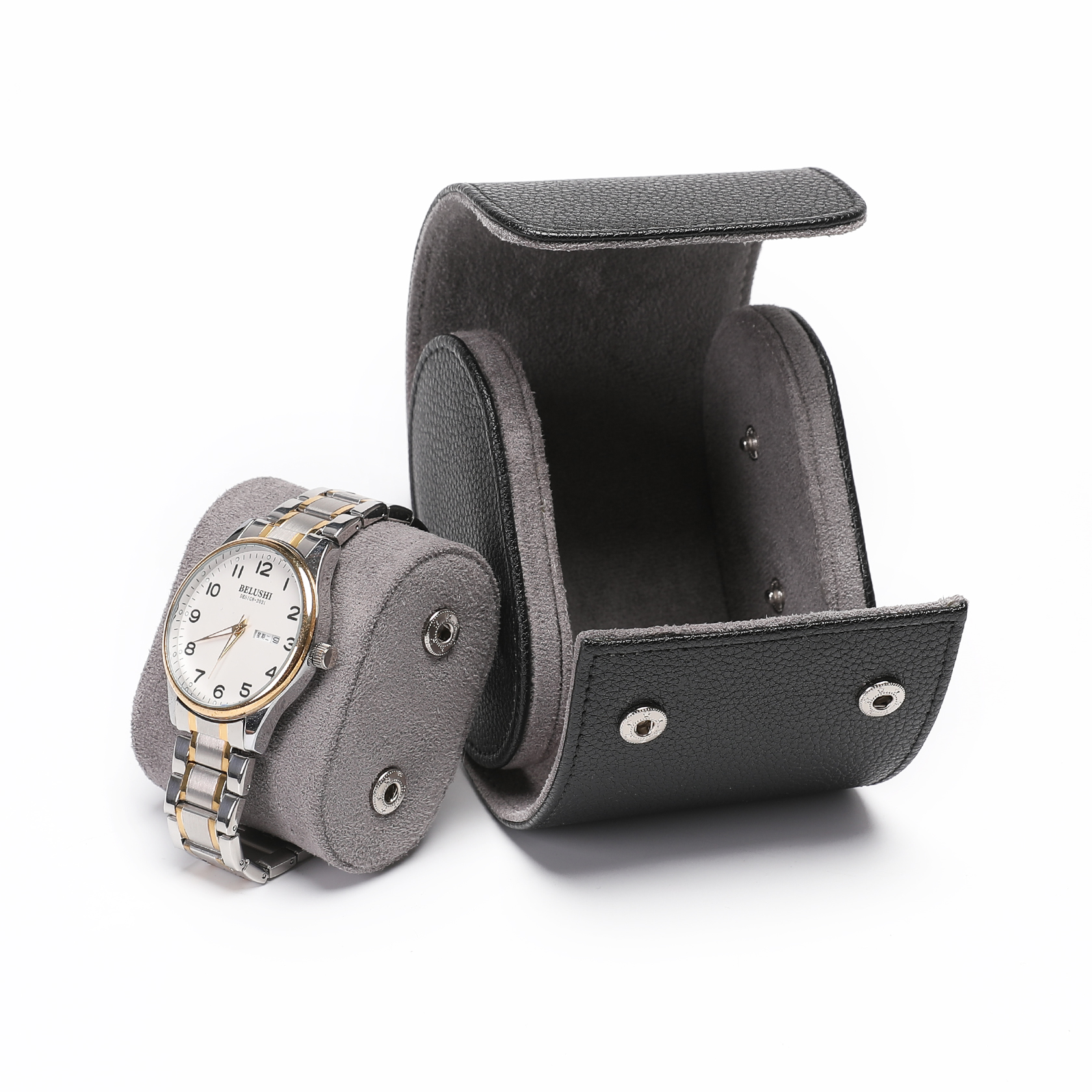 Dark Gray PU Travel Watch Roll Case