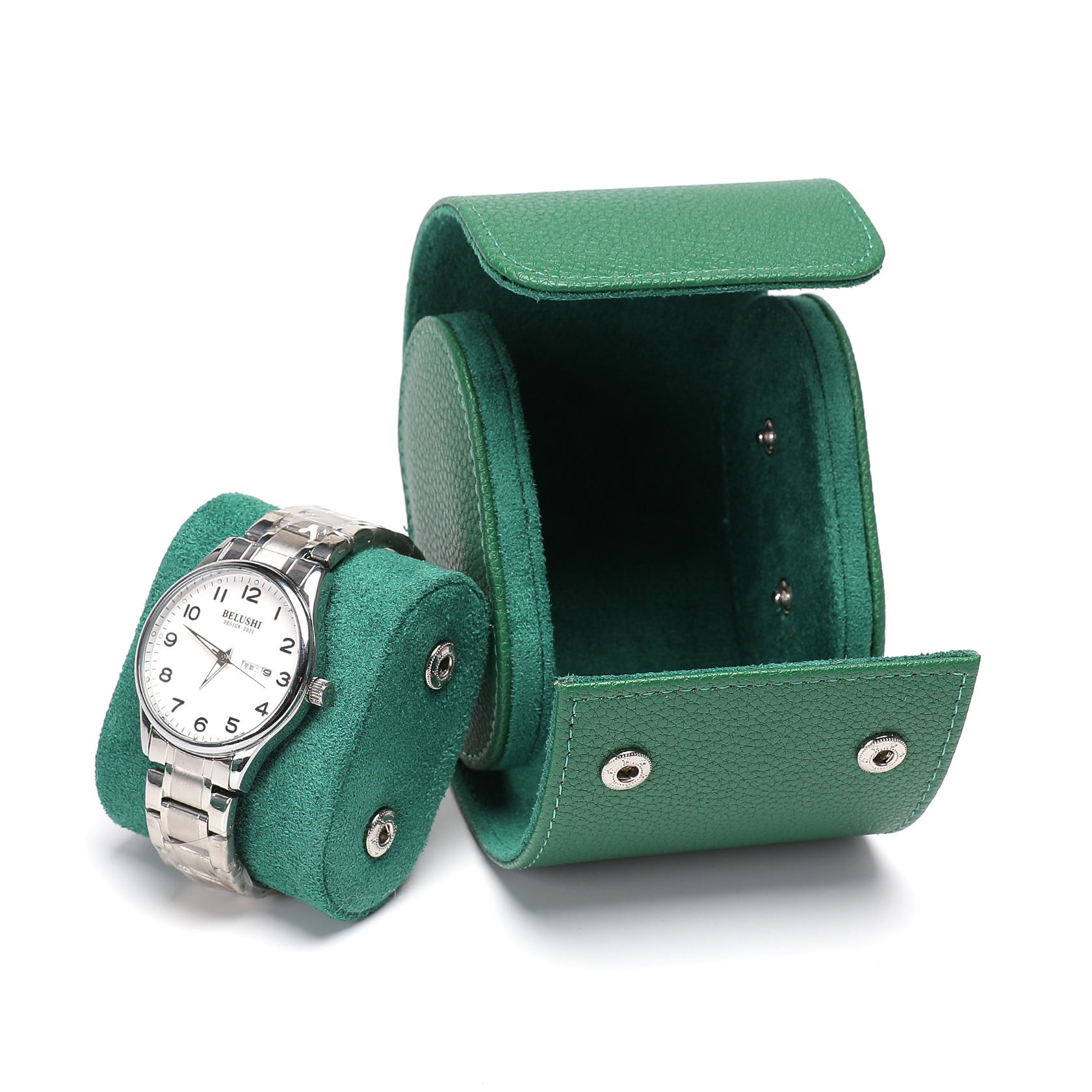 Green PU Travel Watch Roll Case