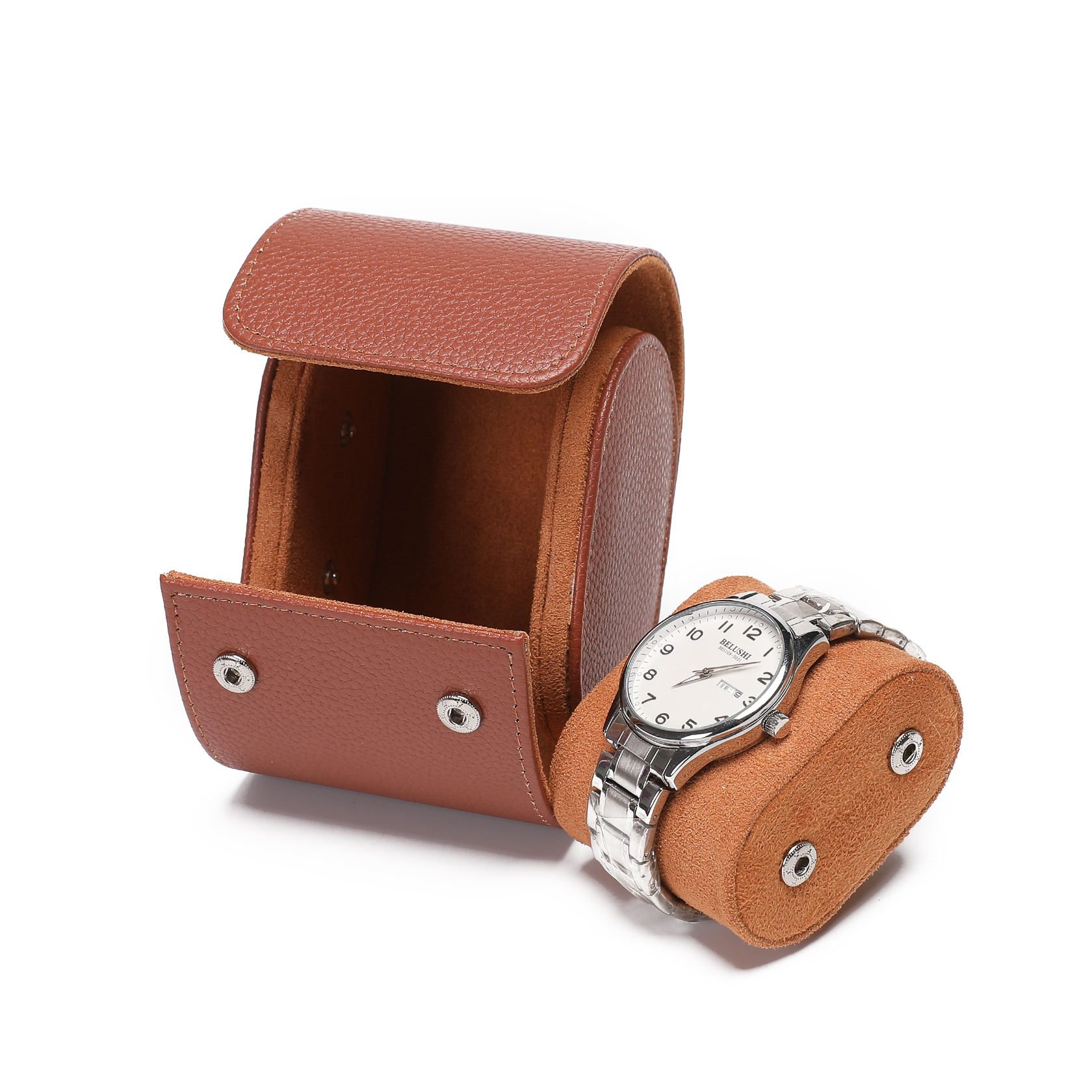 Reddish Brown PU Travel Watch Roll Case