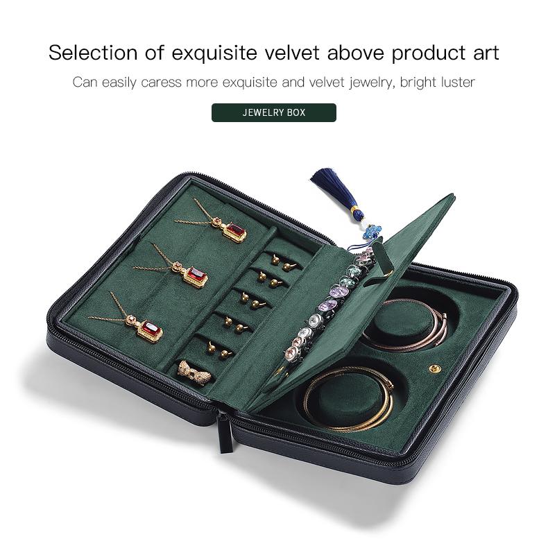 Compact leather travel jewelry pouches details-6