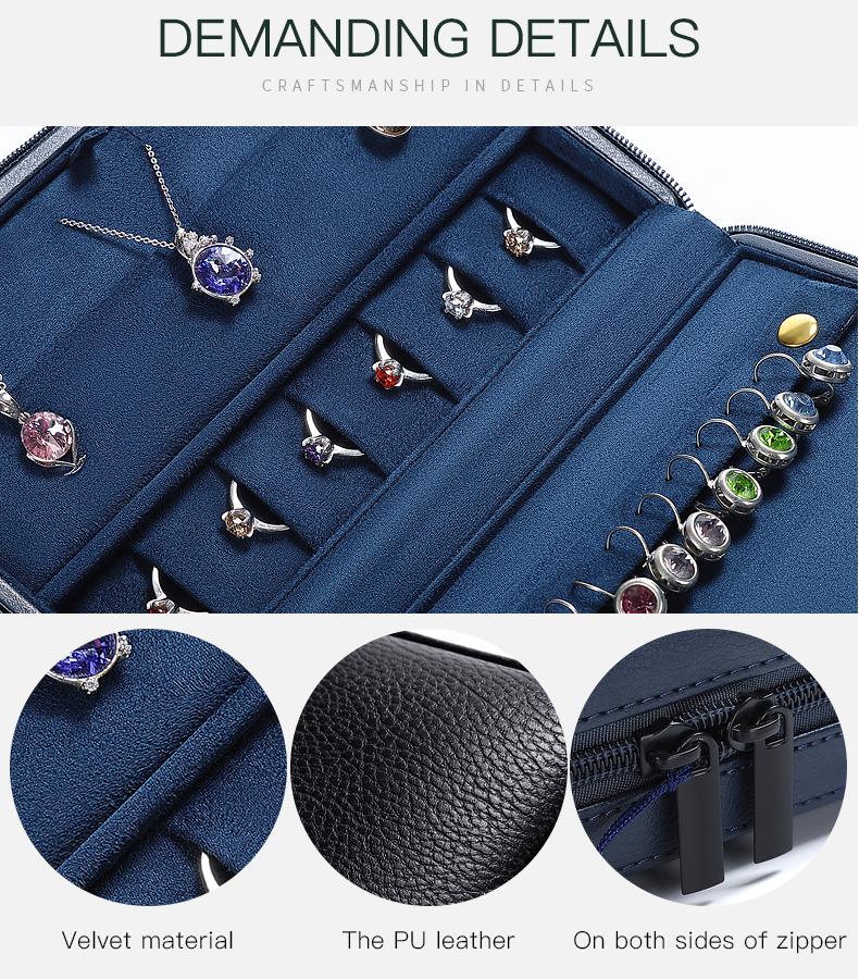 Compact leather travel jewelry pouches details-3