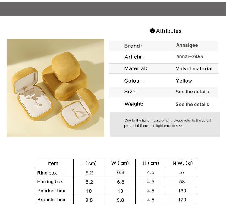 Wholesale Yellow Round Corner Velvet Ring Earring Bracelet Box Series 14
