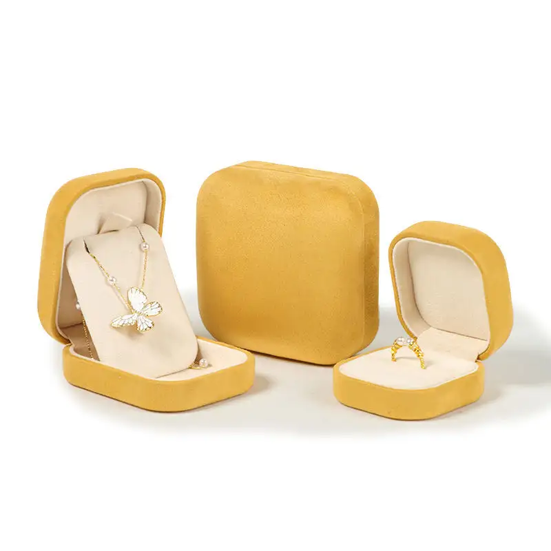 Wholesale Yellow Round Corner Velvet Ring Earring Bracelet Box Series 1
