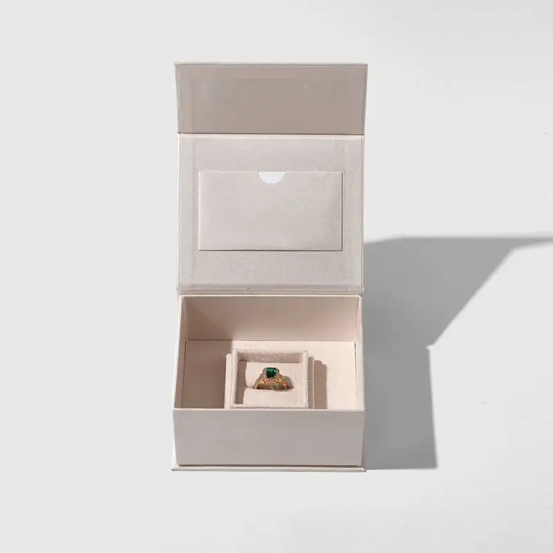 Custom Light Khaki Ring Box Nested In Magnetic Jewelry Gift Boxes 1