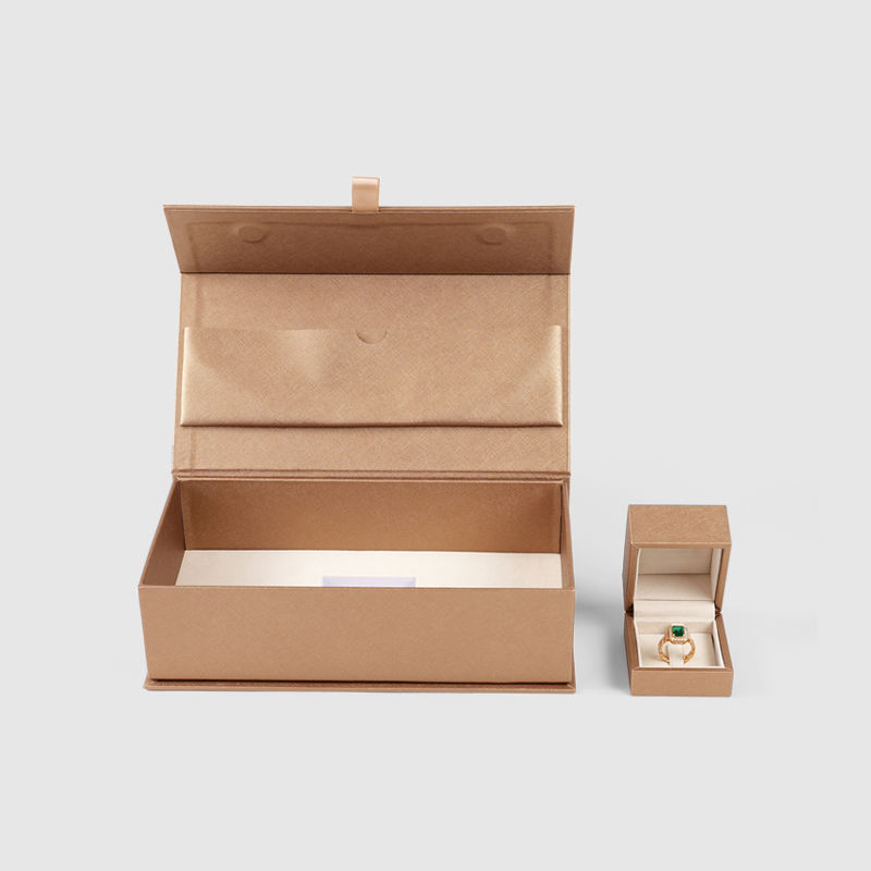 Custom Light Khaki Ring Box Nested In Magnetic Jewelry Gift Boxes 10