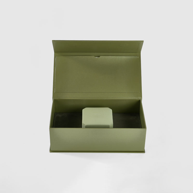 Custom Light Khaki Ring Box Nested In Magnetic Jewelry Gift Boxes 9